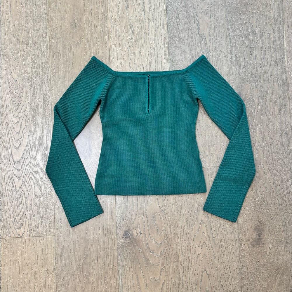 Green/Teal Off-Shoulder Long Sleeve Ribbed Top